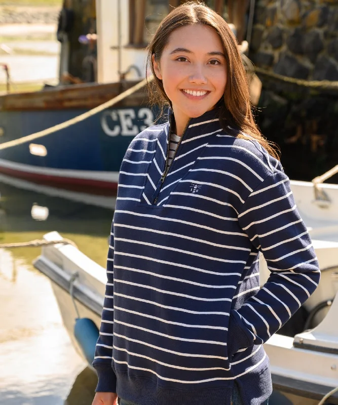 Women's Blouse with Collarless DesignCoral Jersey - Navy Stripe