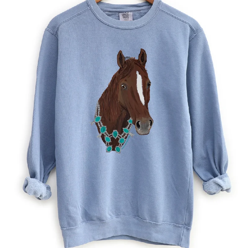 Women's Blouse with Boat CollarHorse Squash Crewneck (S-3XL) - Multiple Colors!