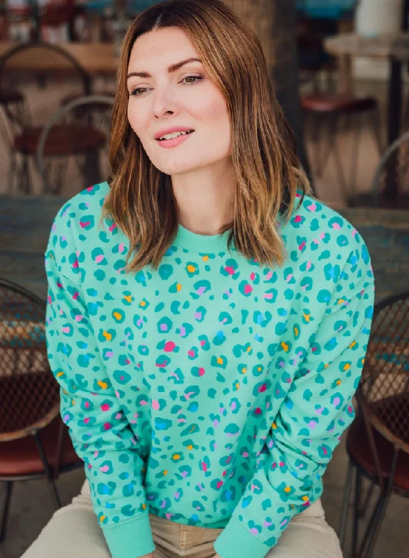 Women's Blouse with Shirt CollarSugarhill Noah Sweatshirt Rainbow Leopard Mint Green