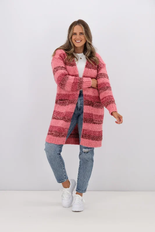 Women's Blouse with Shirt CollarCharlotte the Label Mira Stripe Cardigan Pink