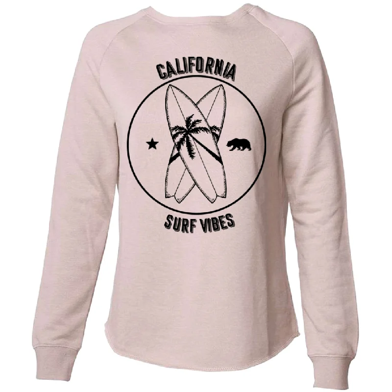 Women's Blouse with Keyhole CollarSurf Vibes Black Print Super Soft Crewneck Sweater