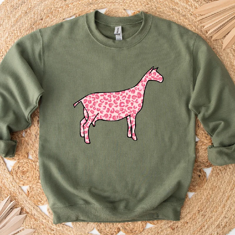 Women's Blouse with Notched CollarPink Cheetah Dairy Goat Crewneck (S-3XL) - Multiple Colors!
