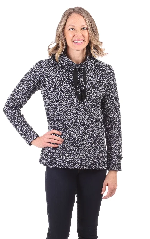 Women's Blouse with PeterFinley Funnel Neck in Grey Leopard