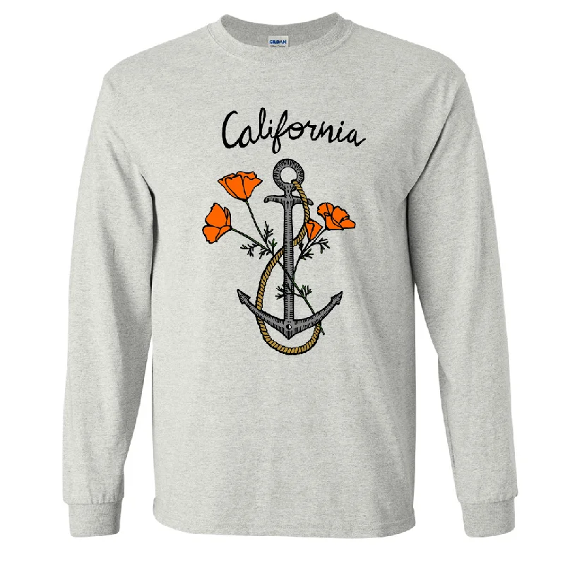 Women's Blouse with Rounded CollarCalifornia Anchor Poppies Long Sleeve Shirt