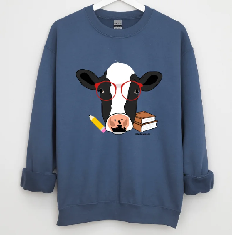 Women's Blouse with Boat CollarNerdy Dairy Cow Crewneck (S-3XL) - Multiple Colors!