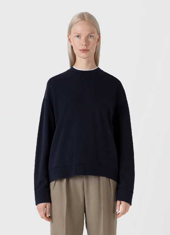 Women's Blouse with CollarWomen's Relaxed Loopback Sweatshirt in Navy