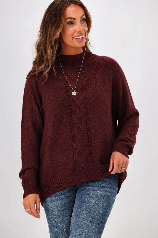 Women's Blouse with Collarless DesignAlpine by Shine On Elijah Chunky Merino Polo Neck Jumper Claret
