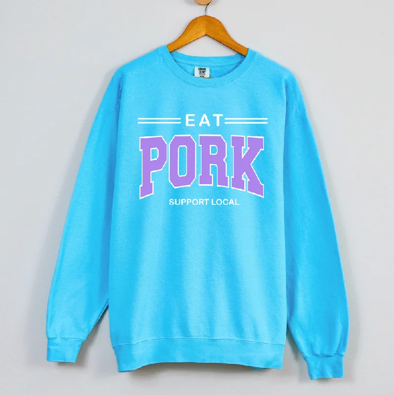 Women's Blouse with Notched CollarEat Pork Support Local PURPLE Crewneck (S-3XL) - Multiple Colors!