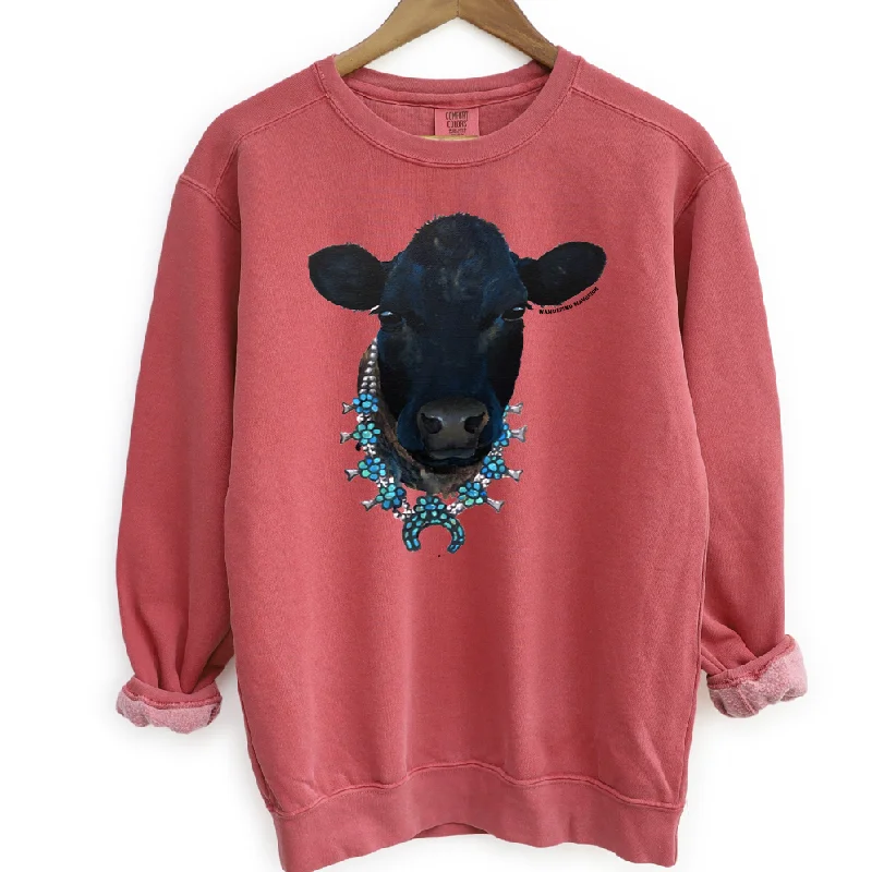 Women's Cotton BlouseBlack Cow Squash Crewneck (S-3XL) - Multiple Colors!