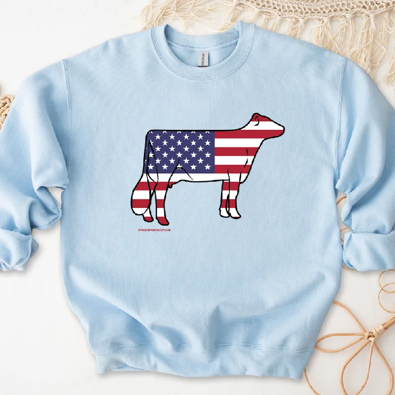 Women's Blouse with Rounded CollarPatriotic Dairy Cow Crewneck (S-3XL) - Multiple Colors!