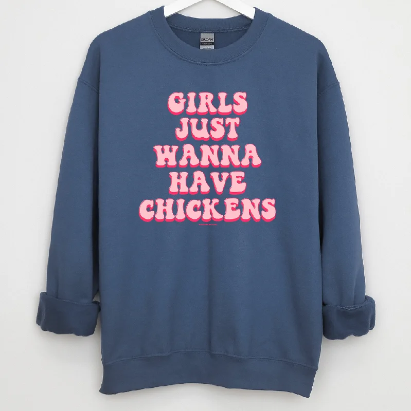 Women's Blouse with Fur TrimGirls Just Wanna Have Chickens Crewneck (S-3XL) - Multiple Colors! Women's Blouse with Fur TrimGirls Just Wanna Have Chickens Crewneck (S-3XL) - Multiple Colors!