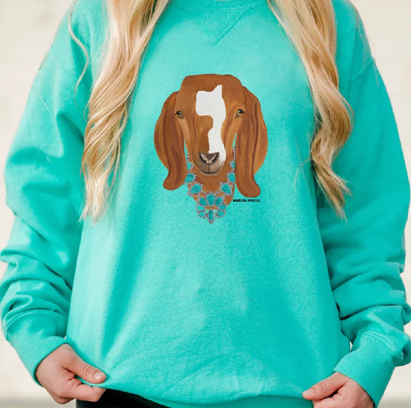 Women's Blouse with Shirt CollarTan Goat Squash Blossom Crewneck (S-3XL) - Multiple Colors!
