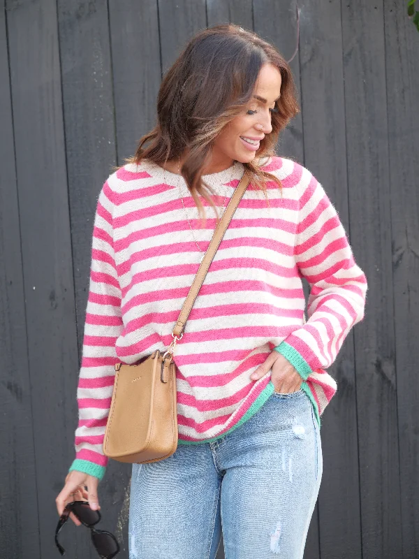 Women's Striped BlouseShine On Label Georgie Striped Colour Pop Jumper Pink Oatmeal Stripe Women's Striped BlouseShine On Label Georgie Striped Colour Pop Jumper Pink Oatmeal Stripe