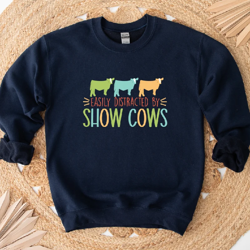 Women's Silk BlouseEasily Distracted By Show Cows Crewneck (S-3XL) - Multiple Colors!