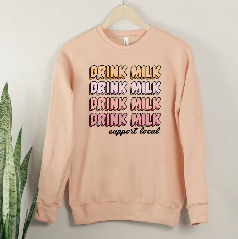 Women's Blouse with FrillsGroovy Drink Milk Support Local Crewneck (S-3XL) - Multiple Colors! Women's Blouse with FrillsGroovy Drink Milk Support Local Crewneck (S-3XL) - Multiple Colors!