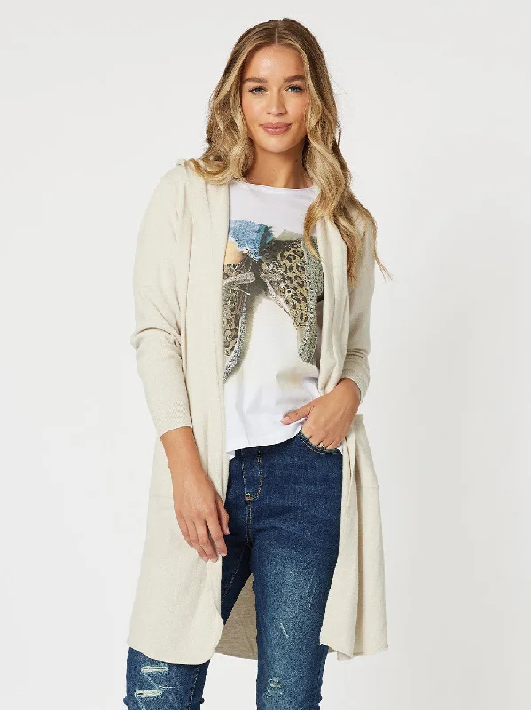 Women's Blouse with SequinsThreadz Ella Long Line Cardi Natural