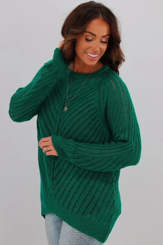 Women's Blouse for ChurchGloss by Shine On Niamh Angle Crochet Sweater Teal