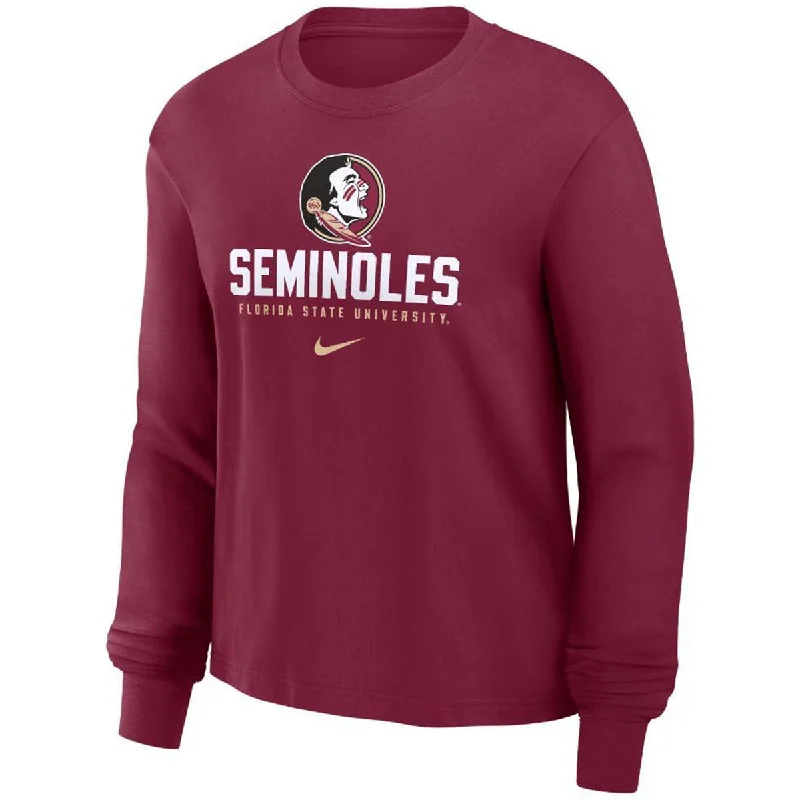 Women's Blouse with Narrow CollarNike Women's Seminole Logo/Seminoles/Florida State University Long Sleeve Boxy T-shirt - Garnet Women's Blouse with Narrow CollarNike Women's Seminole Logo/Seminoles/Florida State University Long Sleeve Boxy T-shirt - Garnet