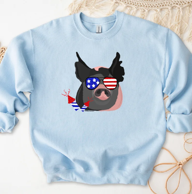 Women's Blouse with Collarless DesignRed White & Blue Pig Crewneck (S-3XL) - Multiple Colors! Women's Blouse with Collarless DesignRed White & Blue Pig Crewneck (S-3XL) - Multiple Colors!