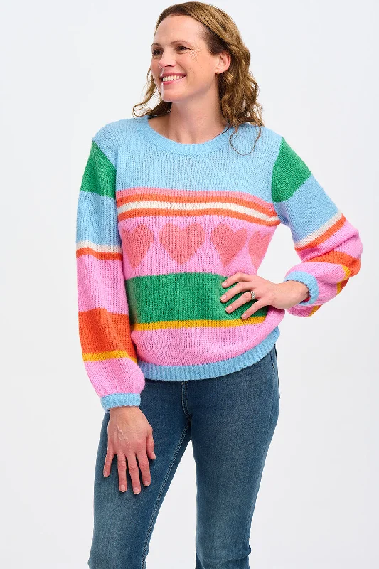 Women's Blouse with Puffed SleevesSugarhill Essie Jumper Love Heart Stripes Multi