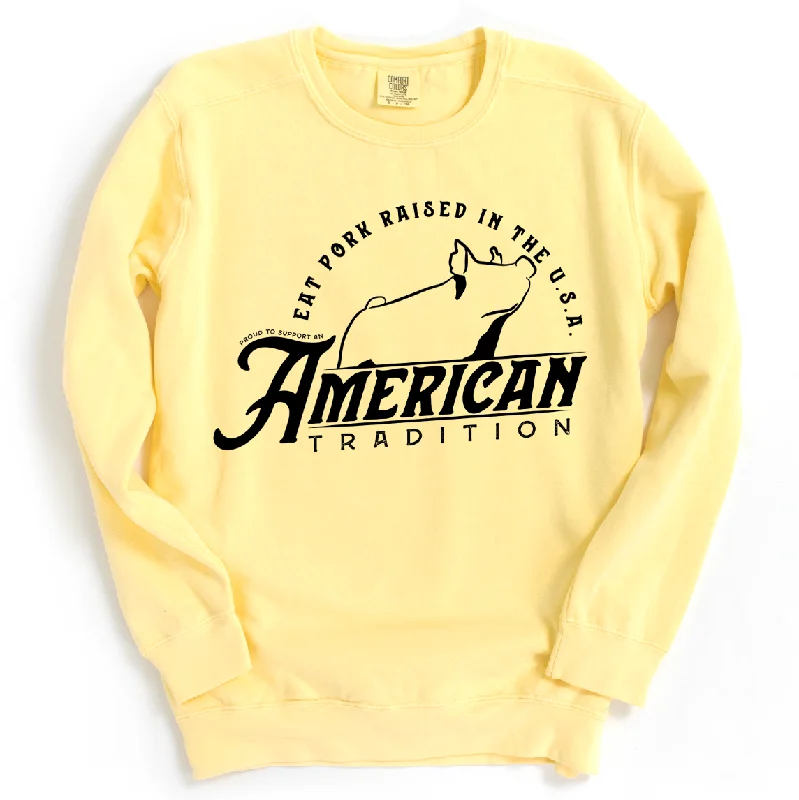 Women's Blouse with Fur TrimRaised in the USA Hog Crewneck (S-3XL) - Multiple Colors!