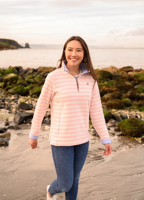Women's Blouse with Notched CollarShore Sweatshirt - Soft Pink Stripe