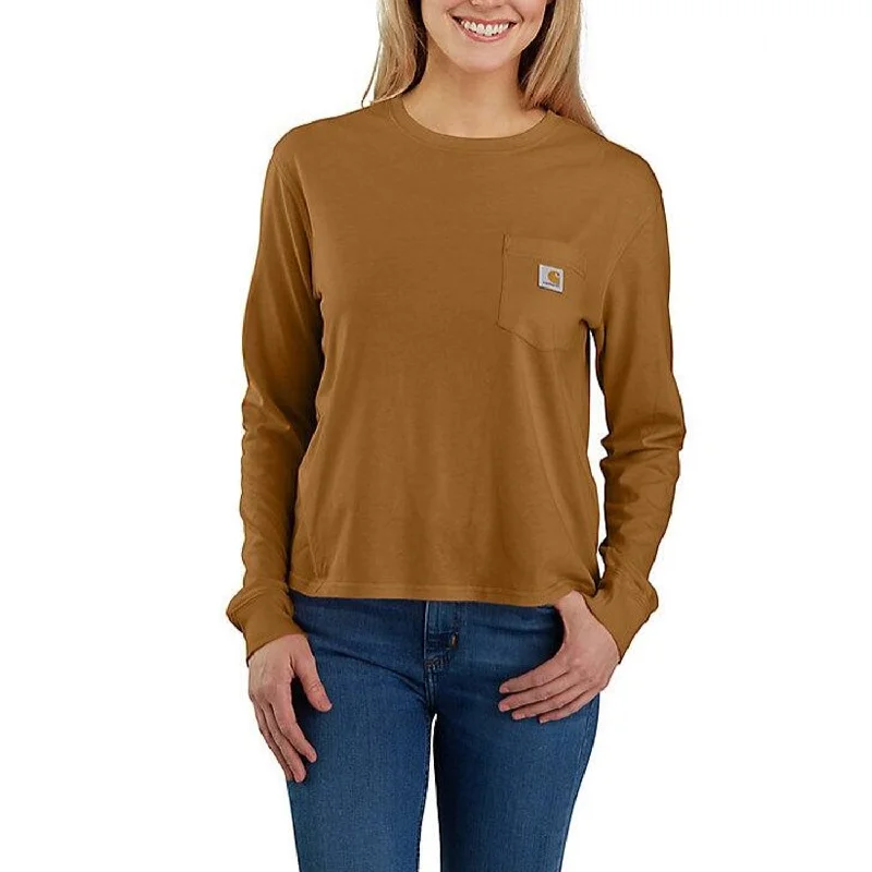 Women's Blouse with HoodCarhartt Women's Tencel Loose Fit Lightweight Crewneck Pocket Long Sleeve T-Shirt