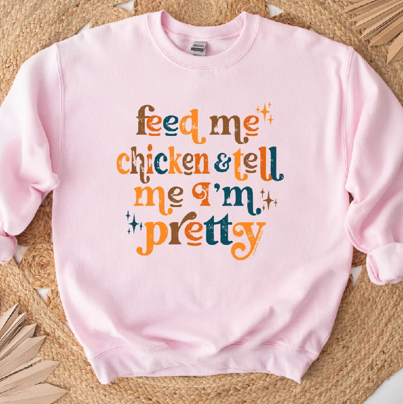 Women's Blouse with BeltFeed Me Chicken And Tell Me I'm Pretty Crewneck (S-3XL) - Multiple Colors!