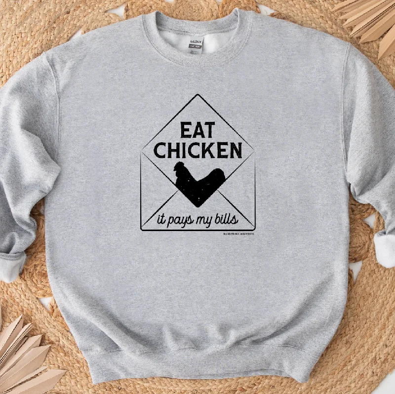 Women's Blouse with Asymmetrical HemEat Chicken It Pays My Bills Crewneck (S-3XL) - Multiple Colors! Women's Blouse with Asymmetrical HemEat Chicken It Pays My Bills Crewneck (S-3XL) - Multiple Colors!