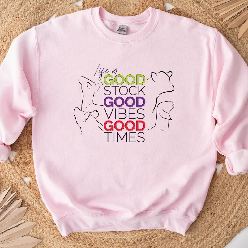 Women's Patterned BlouseGood Stock Good Vibes Crewneck (S-3XL) - Multiple Colors!