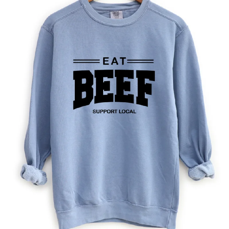 Women's Blouse with Narrow CollarEat Beef Support Local Crewneck (S-3XL) - Multiple Colors!