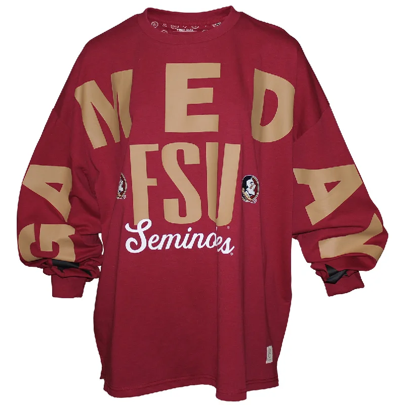 Women's Blouse with Mandarin CollarPressbox Women's FSU Seminoles/Seminole Logo Gameday Design Oversized Long Sleeve T-shirt - Garnet Women's Blouse with Mandarin CollarPressbox Women's FSU Seminoles/Seminole Logo Gameday Design Oversized Long Sleeve T-shirt - Garnet