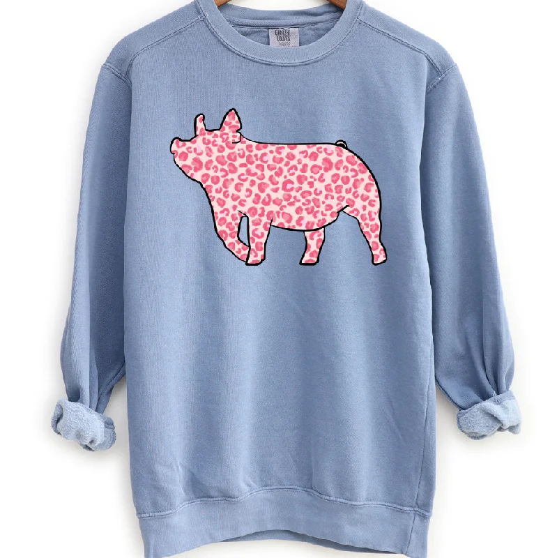 Women's Blouse with U-Shaped CollarPink Cheetah Pig Crewneck (S-3XL) - Multiple Colors!