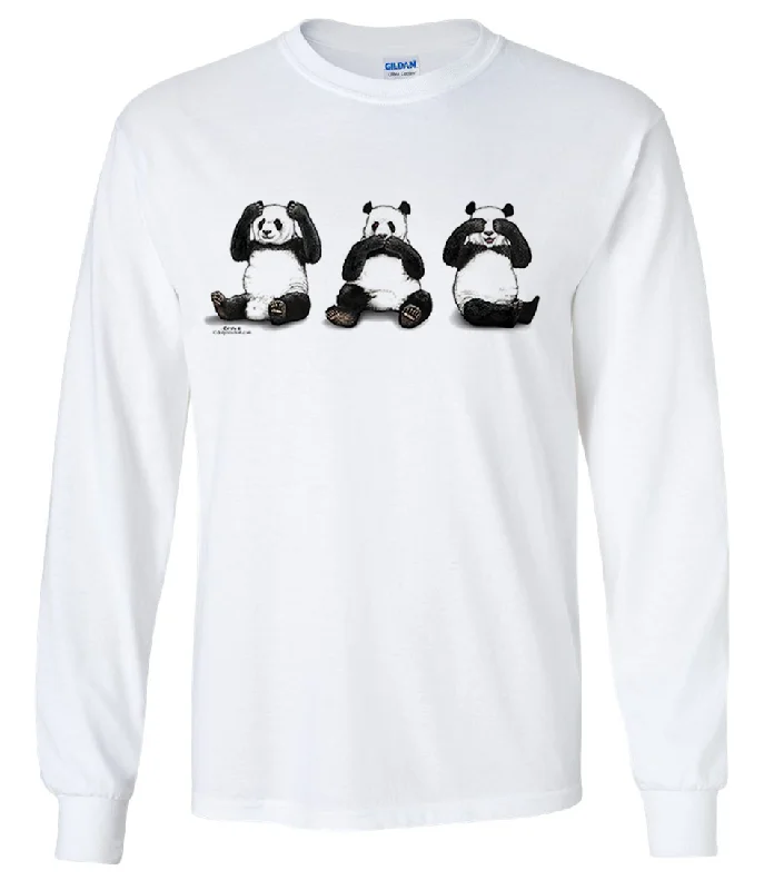 Women's Blouse with Asymmetrical HemNo Evil Pandas By Royce Long Sleeve Shirt