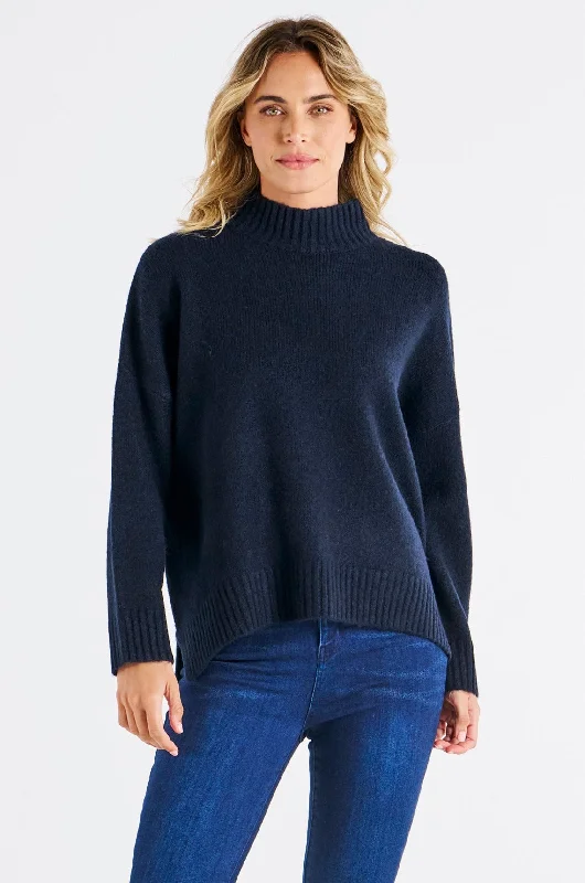 Women's Blouse with Collarless DesignBetty Basics Luna Knit Jumper Navy