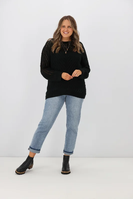 Women's Blouse with U-Shaped CollarGloss by Shine On Niamh Angle Crochet Sweater Black