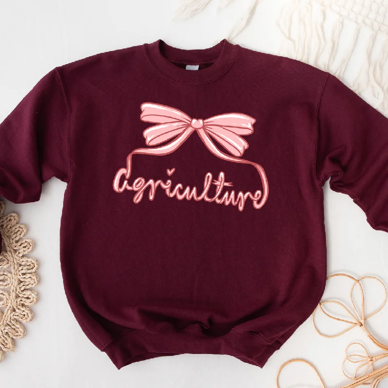 Women's Blouse with FrillsAgriculture Bow Script Pink Crewneck (S-3XL) - Multiple Colors!