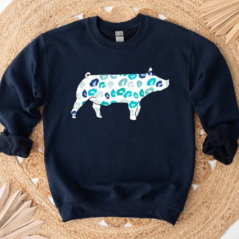 Women's Blouse with RufflesTurquoise Cheetah Pig Crewneck (S-3XL) - Multiple Colors!