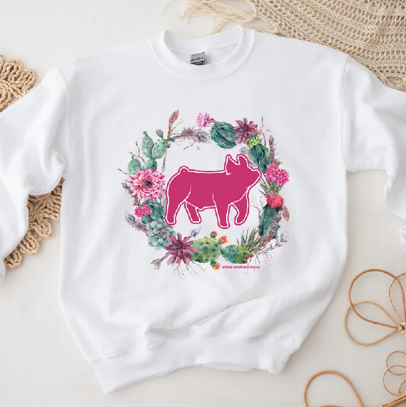 Women's Blouse with Mandarin CollarPig Cactus Wreath Crewneck (S-3XL) - Multiple Colors!