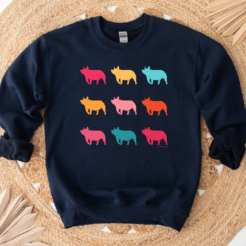Women's Blouse with Cropped LengthColorful Pig Crewneck (S-3XL) - Multiple Colors!