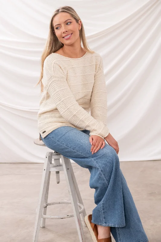 Women's Blouse with Rounded CollarPearl Jumper - Cream