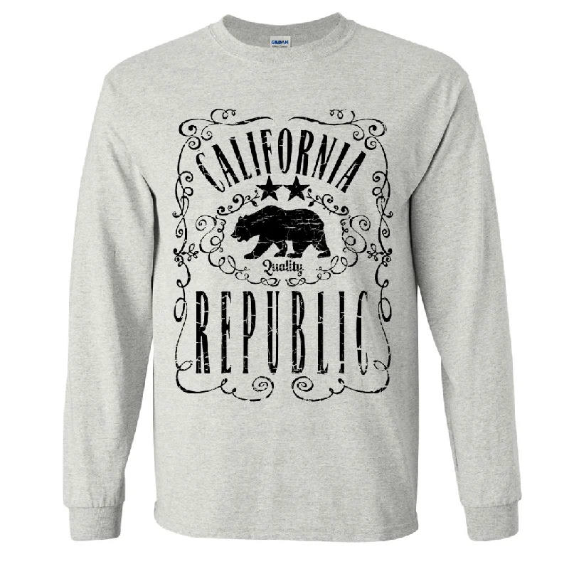 Women's Blouse with Rounded HemCalifornia Republic JD Whiskey Black Print Long Sleeve Shirt