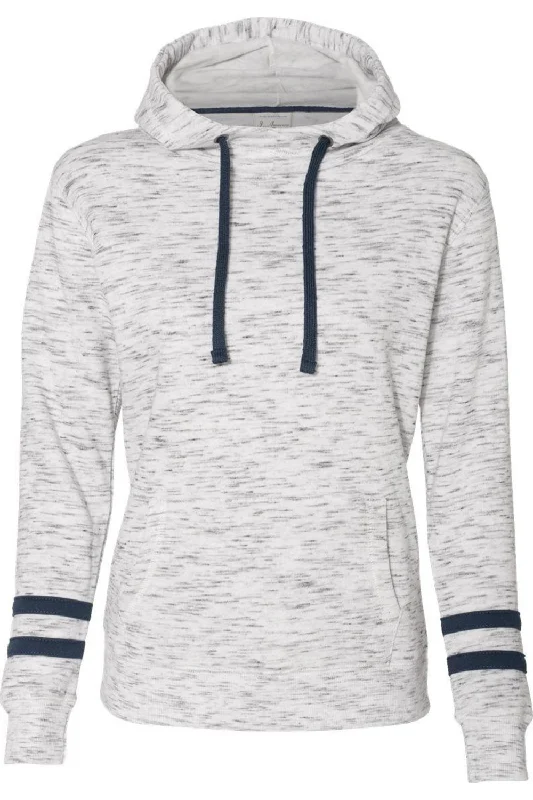 Women's V-Neck BlouseJ. America Womens Mlange Fleece Striped-Sleeve Hooded Sweatshirt