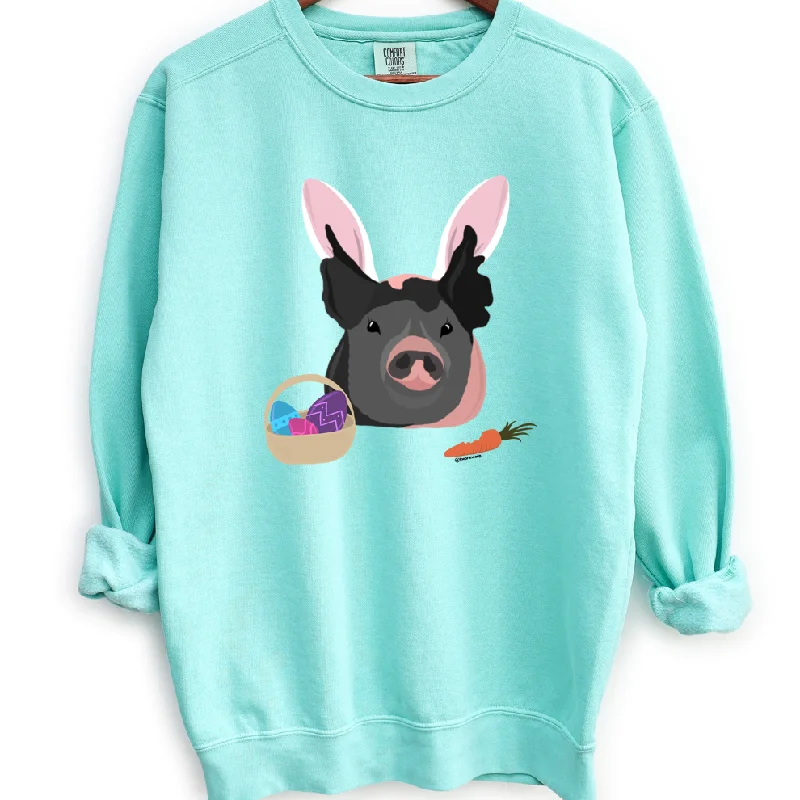 Women's Blouse with Rounded CollarHoppy Easter Pig Crewneck (S-3XL) - Multiple Colors!