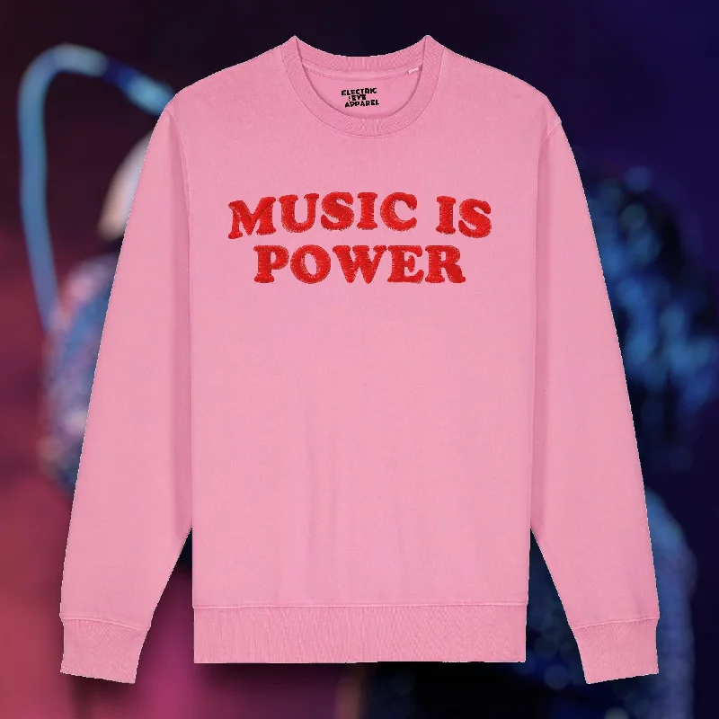 Women's Blouse with U-Shaped Collar'MUSIC IS POWER' embroidered organic unisex vintage style sweatshirt Women's Blouse with U-Shaped Collar'MUSIC IS POWER' embroidered organic unisex vintage style sweatshirt