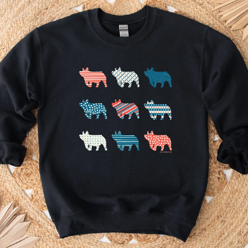 Women's Blouse with Collarless DesignPatriotic Bundle Pig Crewneck (S-3XL) - Multiple Colors! Women's Blouse with Collarless DesignPatriotic Bundle Pig Crewneck (S-3XL) - Multiple Colors!