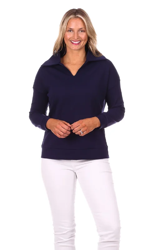 Women's Blouse with Shirt CollarBrynn Sweatshirt in Navy
