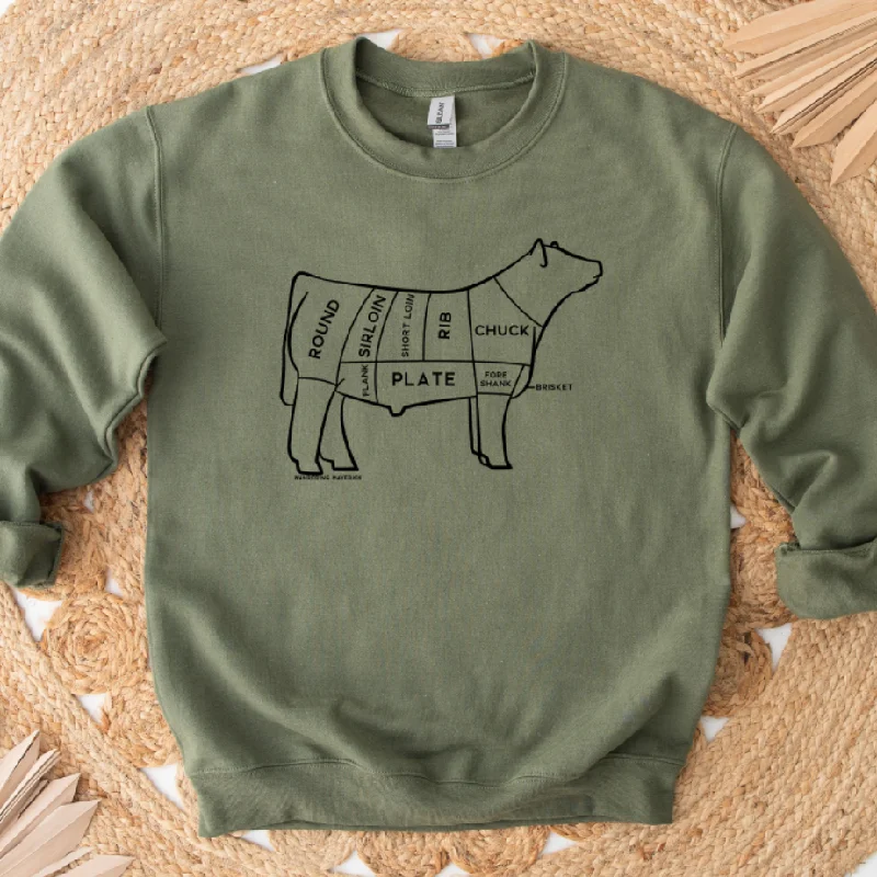 Women's Blouse with Cropped LengthBeef Cuts Black Ink Crewneck (S-3XL) - Multiple Colors!