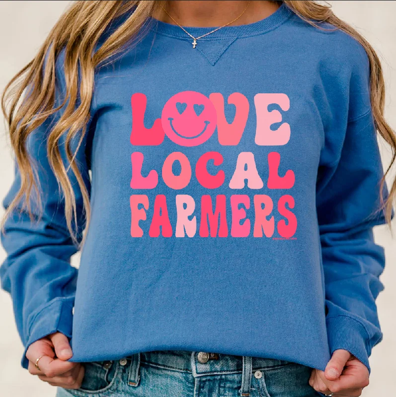 Women's Silk BlouseLove Local Farmers Smiley Crewneck (S-3XL) - Multiple Colors!