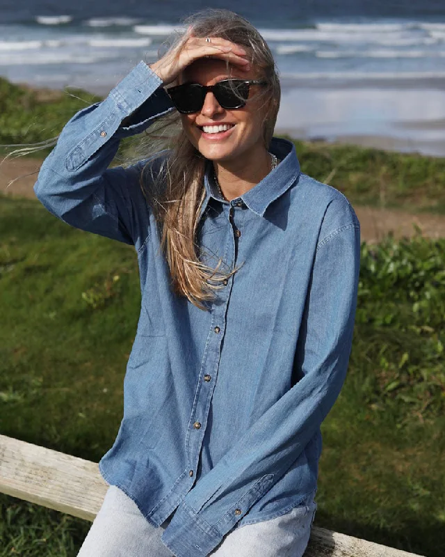 Women's Blouse with SleevelessBoyfriend Shirt | Blue Denim
